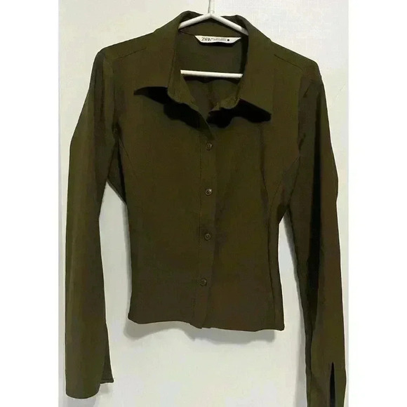 Zara Olive Green Long Sleeve Shirt - Picture 1 of 10
